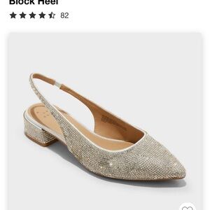 Elegant Silver Rhinestone Slingback Block Heel by A New Day size 6.